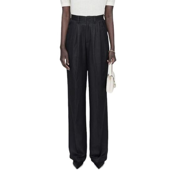 Anine Bing Carrie Black Linen Blend Pleated Front Wide Leg Trouser Pants US Sz 4
